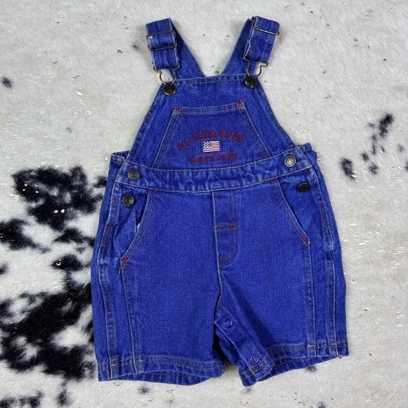 u.S. Polo Assn. Infant Short Bib Denim Jean Overalls Size 12 months - Picture 1 of 8